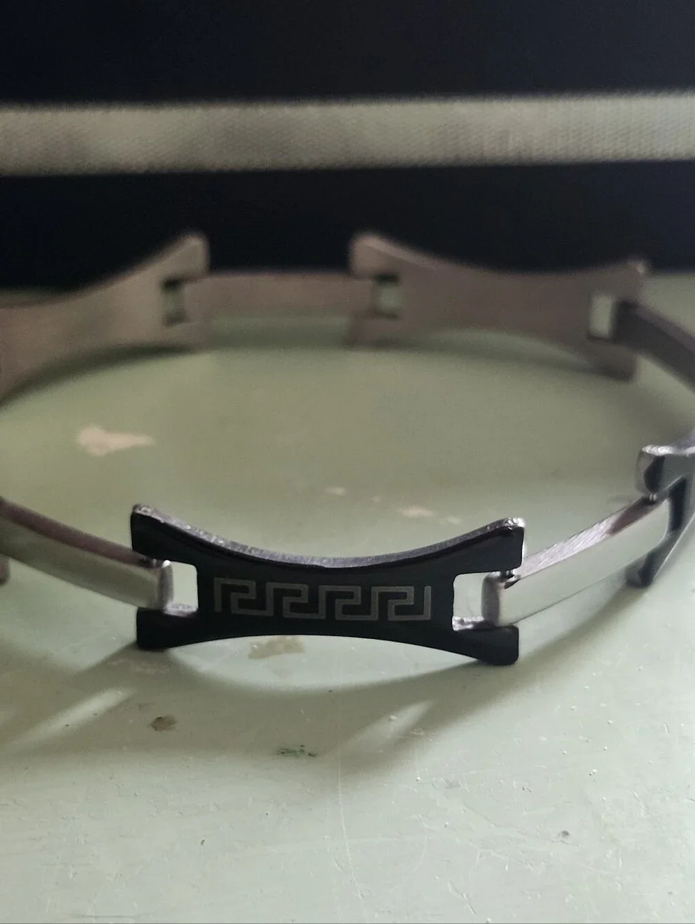 Stainless Steel Black & Silver Geometric Design Link Bracelet for Men